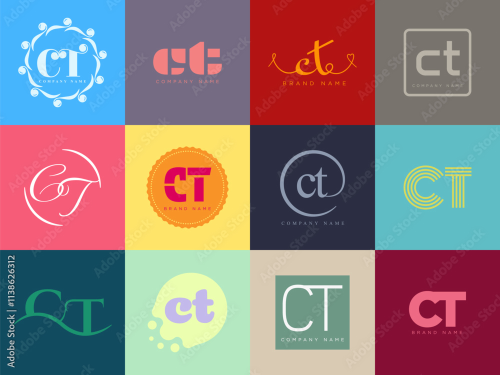 Fototapete ct logo company template. letter c and t logotype. set different classic serif lettering and modern 