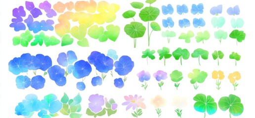 A bouquet of watercolor wildflowers and leaves, crafted as an illustration for weddings and greetings.