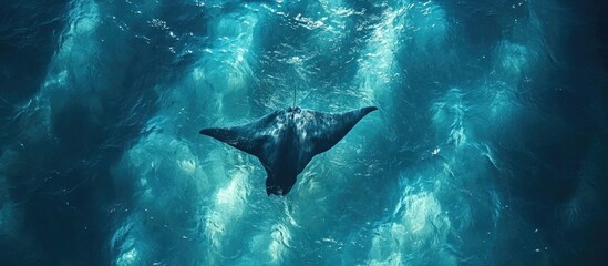 Naklejka premium Manta ray swimming in turquoise ocean.