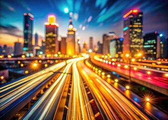 Obraz premium Public relations imagery: dynamic long exposure shots capture the energy of city lights and networking.