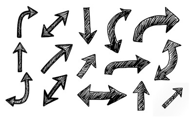 grungy doodle arrows set on white background. vector arrows set for infographic, presentation, direction etc use