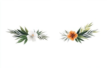 Fototapeta premium Isolated tropical flowers on a white background. Generated artificially.