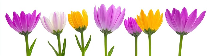 Naklejka premium A series of bright chrysanthemum flowers, captured in PNG format with an isolated cutout on a transparent background.