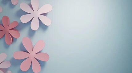 Obraz premium Ample copy space on a turquoise blue background with paper flowers as a design element