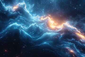 A blue and orange galaxy with a lot of stars