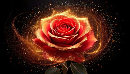 A Rose blooming visualized through Quantum Particle Acceleration, with subatomic particles
