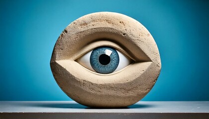 Front view of a sculpture crafted from textured concrete, shaped like a abstract sculpture 