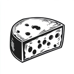 A vintage-style logo featuring a cheese block in bold black-and-white illustration with detailed lines and shading, perfect for a gourmet cheese brand