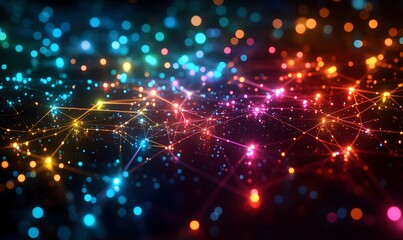 A futuristic representation of a network grid with a spectrum of colored lights