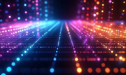 A futuristic representation of a network grid with a spectrum of colored lights