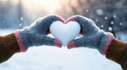 Two people holding a snow heart in their hands
