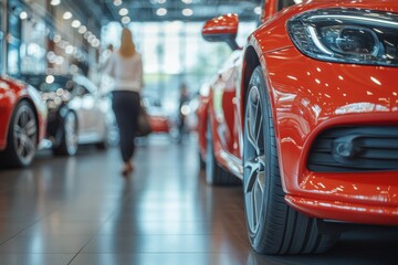 Client talk to sales person to buy new cars at dealership showroom, Generative AI