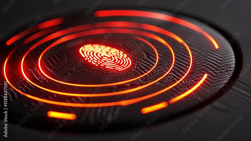 Poster this smart fingerprint scanner activates with glowing red rings in a modern smart home environment.