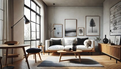 Fototapeta premium Cozy Living Room with White Sofa