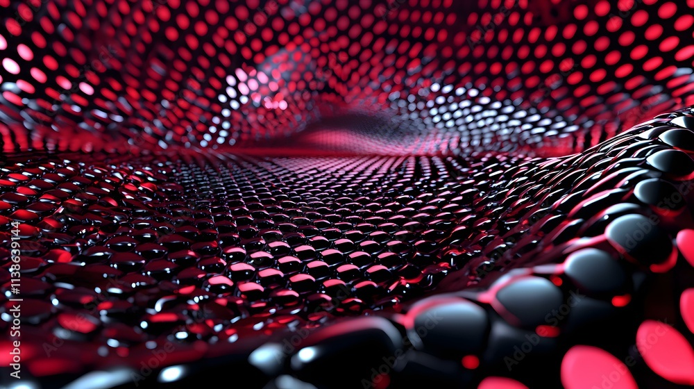 Poster abstract dot pattern with red and black elements in a fluid design