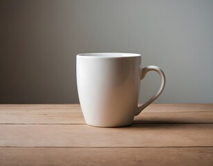 Obraz premium White Coffee Mug Mockup on Wooden Table in a Coffee Shop blur white background Feminine floral White Mug Mockup. Perfect for businesses selling mugs, lying in the modern room