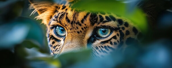 Fototapeta premium A Striking Close-Up of a Leopard\'s Eye in Nature, Generative AI