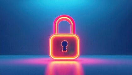 Glowing Neon Padlock Symbolizing Cybersecurity, Data Protection, Privacy Concept, and Digital Safety on Futuristic Blue Background for Modern Technology, Internet Security, and IT Solutions Design