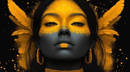 Creative portrait of woman with yellow face paint