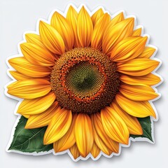 Obraz premium Close-up of vibrant sunflower with green leaves