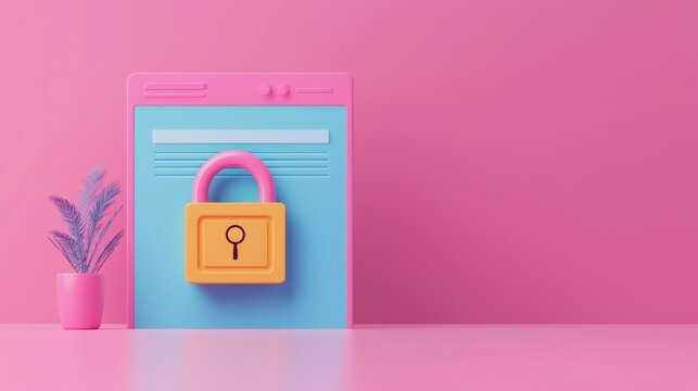 Secure Website Design Concept Padlock on a Pastel Website