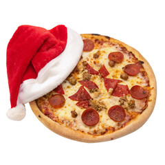 Christmas Themed Pizza with Santa Hat