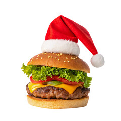 Holiday Burger Adorned with Santa Hat