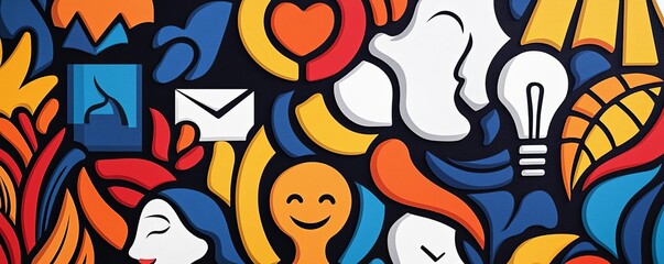 Obraz premium Vibrant abstract design featuring colorful shapes and faces, ideal for creative projects.