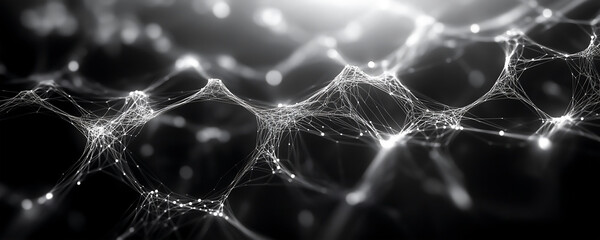 Abstract AI-inspired background with fine interconnected lines and a soft gradient effect. The intricate web design symbolizes data flow and neural networks, ideal for technology presentations.