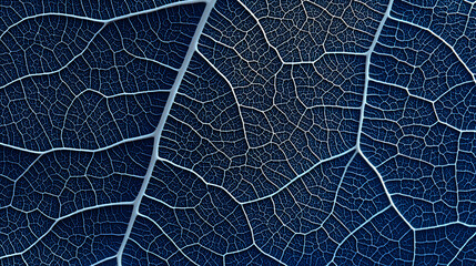 A vibrant macro view of leaf veins in shades of blue, showcasing their intricate texture and detailed natural patterns..