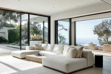 Fototapeta premium Beautiful Modern Living room Interior with furniture's ,mockup frame , posters, wall -3d Rendering