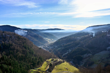 Black Forest landscape scenery against a blue sky