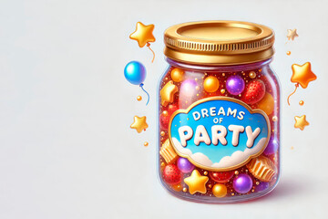 A jar of sweets and festive elements. Space for text.