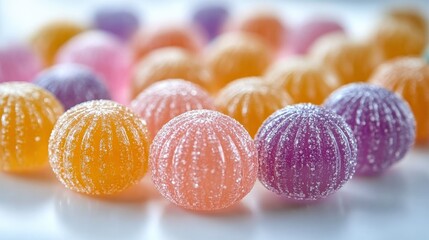 Colorful Gummy Candies Shining Under Soft Light Perfect for Sweet Treat Themes in Food Photography, Advertising, and Children's Party Ideas