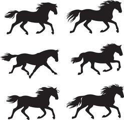 Collection of horse silhouettes set vector illustration. isolated on white background