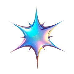 Fototapeta premium 3D chrome element in Y2K style, isolated background, liquid holographic metal. Сolorful glowing star with a blue center and purple and yellow edges, shiny surface.
