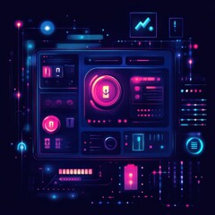 Futuristic digital dashboard with vibrant neon colors and advanced data analytics, showcasing technology and innovation.