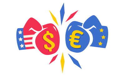 Vector vintage logo for a boxing with glove and money sings. Vintage emblem for business with boxing gloves and money. Dollar and Euro.