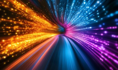 long exposure photograph showing bursts of colored light trails representing data