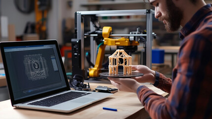 Mechanical engineer working with a 3d printer