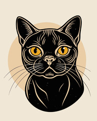 Obraz premium Minimalist head profile of a black British Shorthair cat on beige