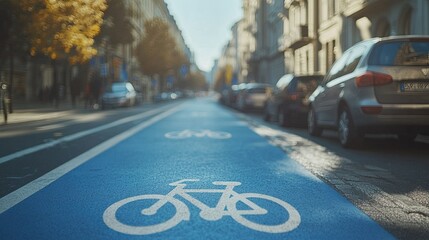 Road sign for bicycle lane, blue bike zone in city street, urban cycling safety symbol, traffic warning for cyclists, transportation route marker