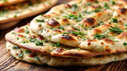 Rustic flatbread with fresh herbs and a golden, crispy crust.