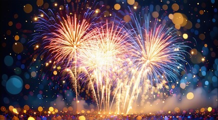 Fototapeta premium Fireworks are lit up in the night sky with bright lights