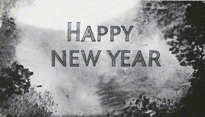 "Happy new year" poster in balck and white