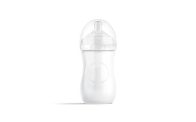 Blank white plastic baby bottle mockup, front view