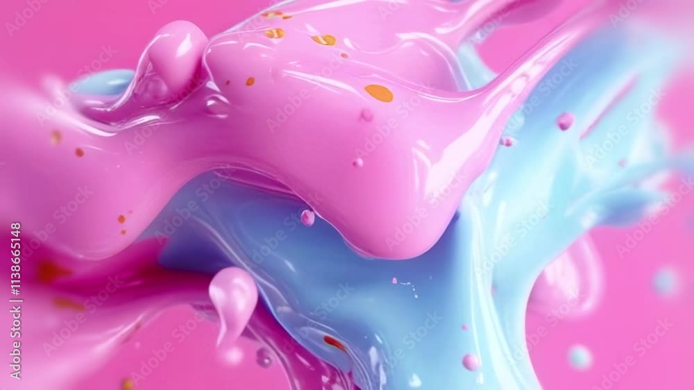 Fototapete Elegant animation in pastel pink and blue. Moving fluid shapes with drops and splashes create harmony and a sense of airy lightness. The dynamics of the flowing weave emphasize grace and depth