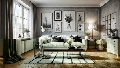 Cozy Sofa and Artwork Wall