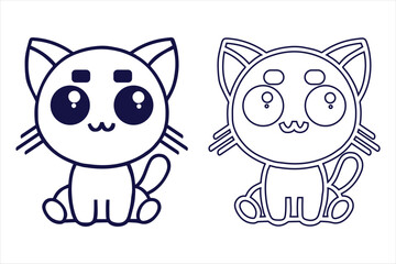 Adorable cartoon cat vector in black outline and filled style
