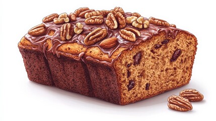 Deliciously Moist Pound Cake with Chocolate Frosting and Topped with Crunchy Pecans, Perfect for Desserts, Celebrations, and Baking Inspiration